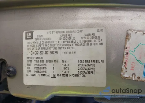 2004 Chevrolet Blazer Ls from USA, damaged, VIN 1GNCS13X14K126729